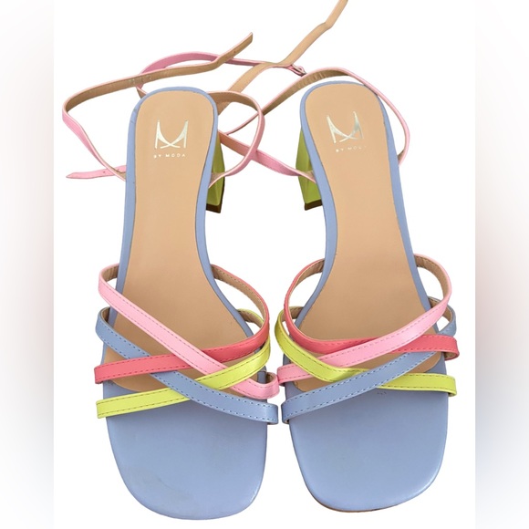 Pastel Rainbow criss cross leather Sandals. Moda in Pelle from England. - Picture 2 of 14